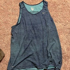 Nike dri fit size XL teal and navy blue striped tank top mens